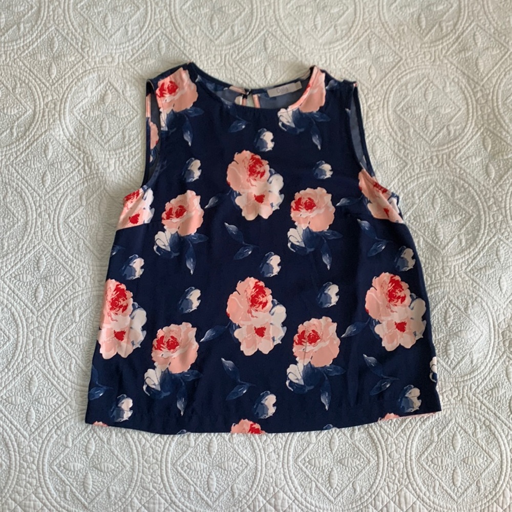 Navy and pink floral tank top blouse